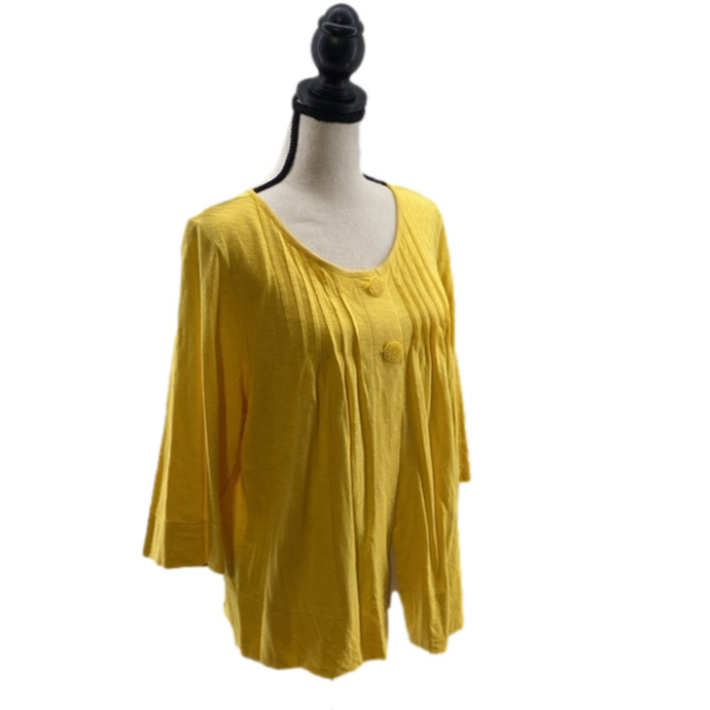 MERONA Yellow 2-Button Front Closure Blouse w/Pin Tuck Detailing & 3/4 Sleeve—XL